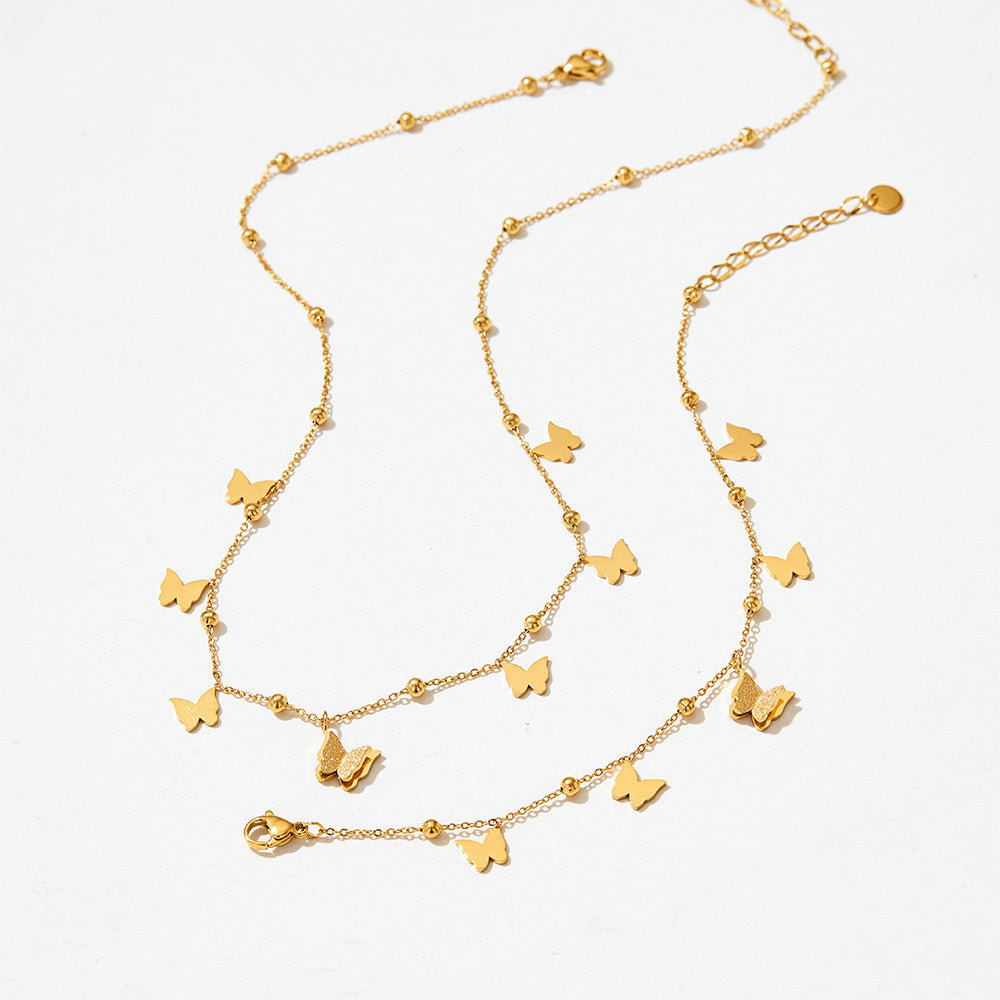 18K gold novel and fashionable butterfly design light luxury style bracelet and necklace set - Syble's