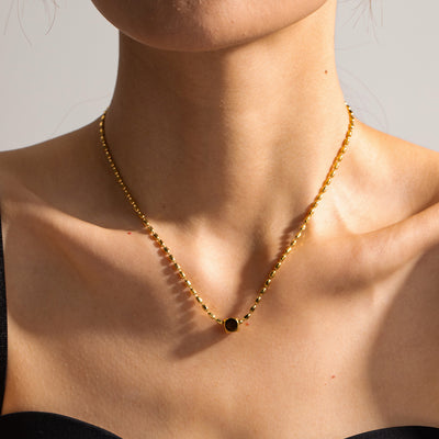 18K Gold Minimalist Fashion Bead Chain with Square Design Versatile Pendant Necklace - Syble's