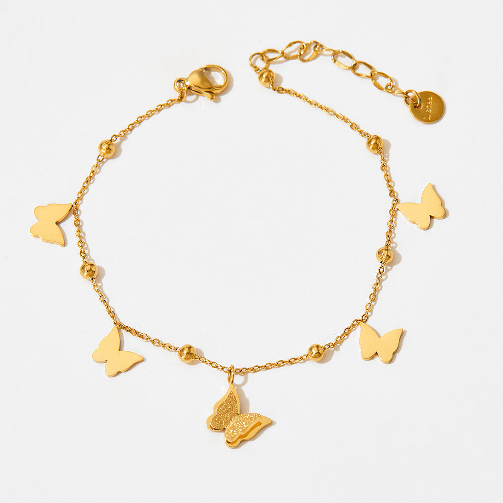 18K gold novel and fashionable butterfly design light luxury style bracelet and necklace set
