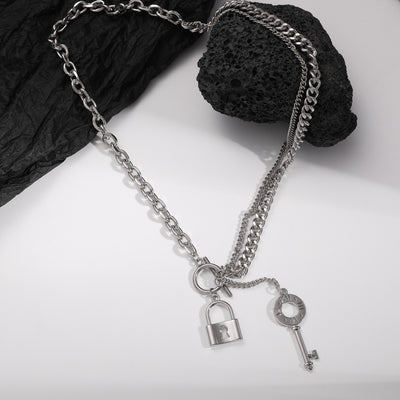 Trendy fashion OT clasp with key and lock design pendant necklace - Syble's