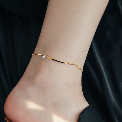 18K Gold Fashion Simple Smile Design Inlaid Zircon Versatile Anklet - Syble's