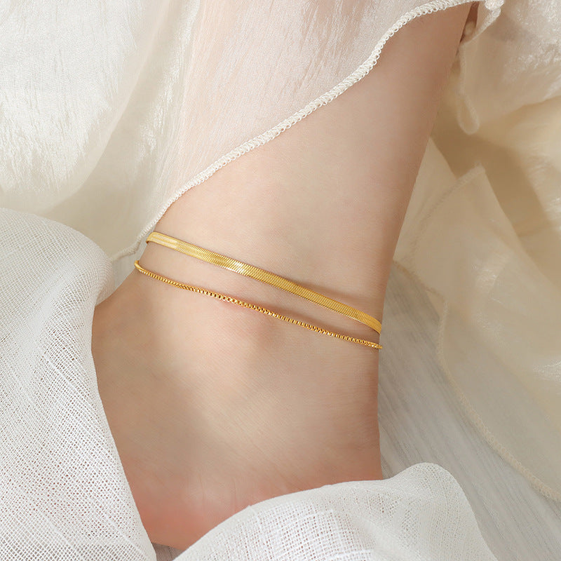 18K gold fashionable simple double-layered design versatile anklet - Syble's