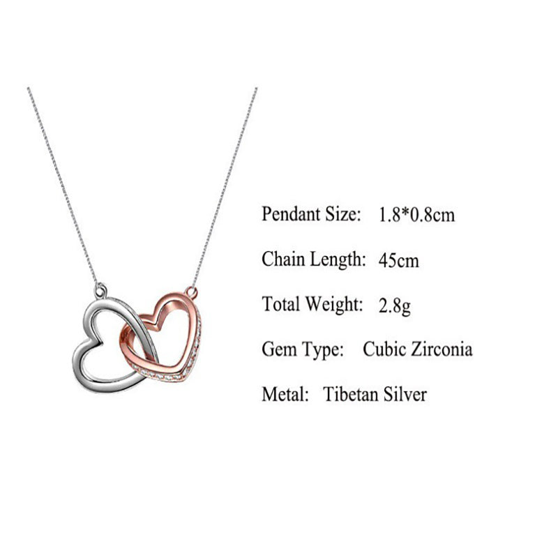 Two-tone Cutout Heart Diamond Double Interlocking Gift Box Necklace for Mom or Daughter - Syble's