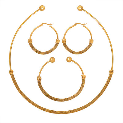 18K Gold Light Luxury Fashion Circle Braided Design Earrings Bracelet Necklace Set - Syble's