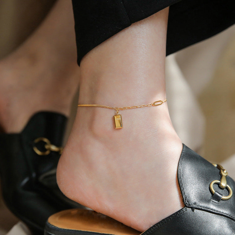18K Gold Fashion Personality BRIC Gold Bar Design Versatile Anklet - Syble's