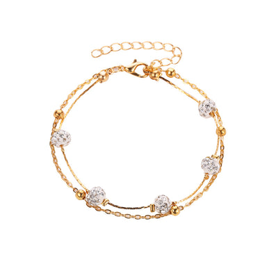 Exquisite and simple double layer with Shambhala diamond ball design versatile anklet - Syble's