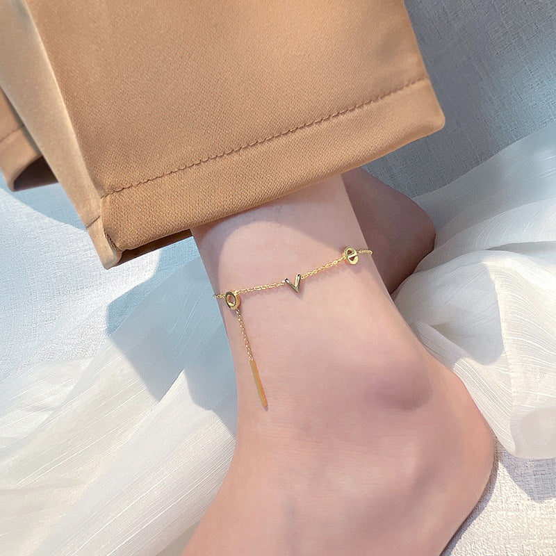 18k gold fashion simple love font design versatile anklet - Syble's