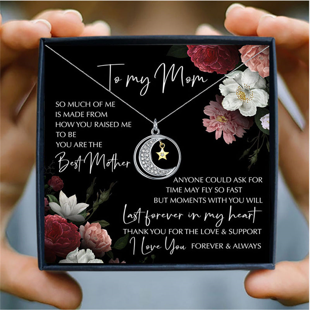 Fashion Cutout Moon Star Diamond Design Gift Box Pendant Necklace for Amazing Mom