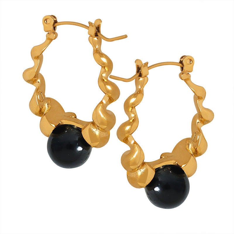 18K Gold Retro Fashion Hollow Thread Design Versatile Earrings - Syble's