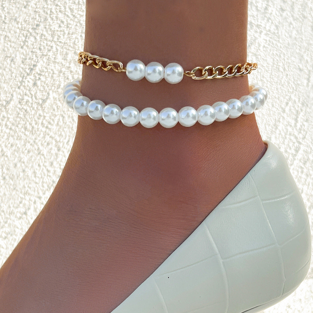Pearl and chain two-piece anklet