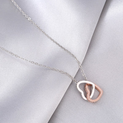 Two-Tone Heart-to-Heart Double Band Diamond Design Gift Box Necklace for Your Soul Mate - Syble's