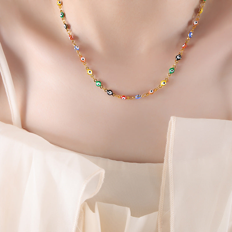 18K gold stylish personalized eye design simple style necklace bracelet set