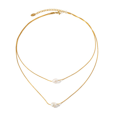 18K Gold Exquisite Simple Matching Pearl Design Versatile Necklace - Syble's
