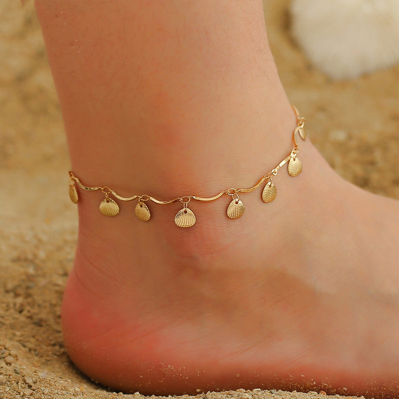 Classic simple summer beach style metal shell design versatile anklet