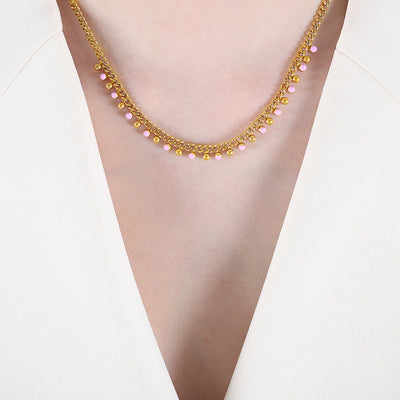18K gold exquisite and noble round beads and gemstone design light luxury style necklace - Syble's
