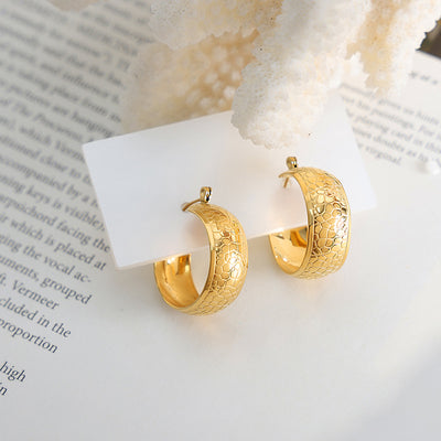 18K gold exquisite fashion ring with dragon scale texture design versatile earrings - Syble's