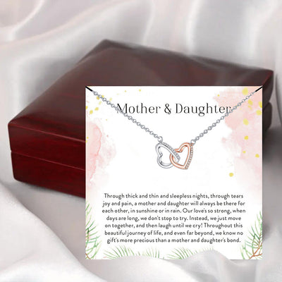 Two-color cutout heart double ring interlocking design gift box necklace for mother or daughter - Syble's
