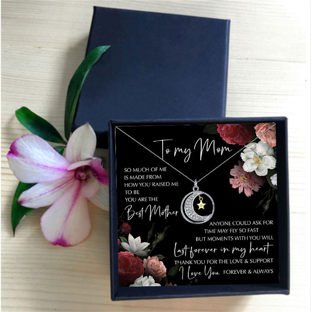 Fashion Cutout Moon Star Diamond Design Gift Box Pendant Necklace for Amazing Mom