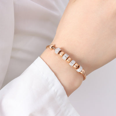 18K gold exquisite and noble round beads with cylindrical diamond design bracelet - Syble's