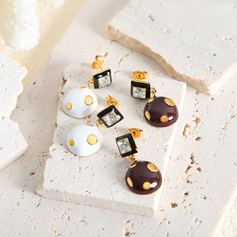 18K gold trendy personalized chocolate design earrings versatile earrings - Syble's
