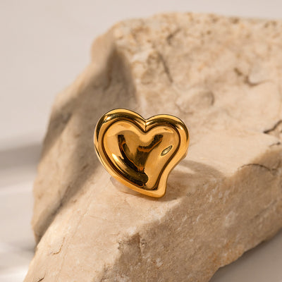 18K gold trendy exaggerated love-shaped design simple style ring - Syble's