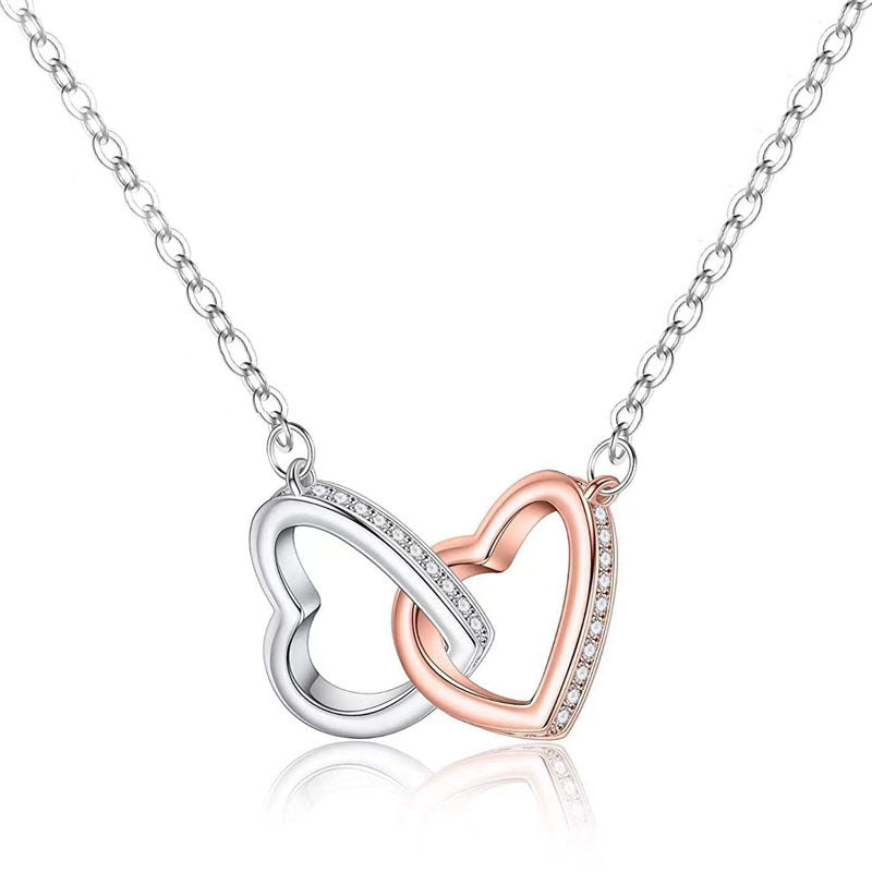 Mother's Day Rose Gold Color Separation Double Ring Double Heart Design Necklace - Syble's