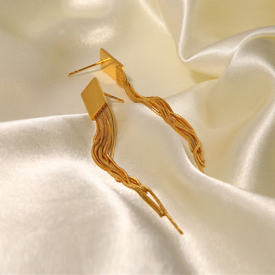 18K Gold Fashion Temperament Tassel Design Pendant Versatile Earrings - Syble's