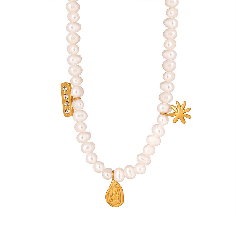 18K gold exquisite simple pearls with irregular shape design versatile necklace - Syble's