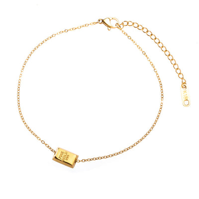 18K Gold Light Luxury Simple Small Gold Bar Gold Brick Advanced Design Anklet - Syble's