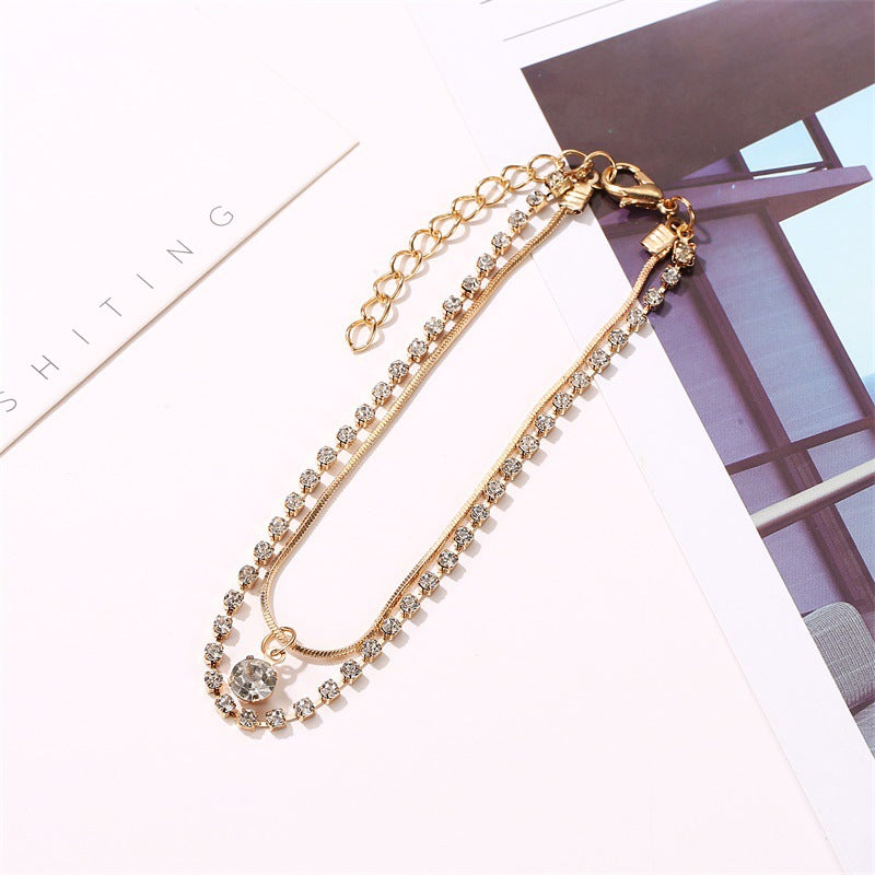 Exquisite personality double-layer diamond-encrusted snake bone chain design beach wind anklet