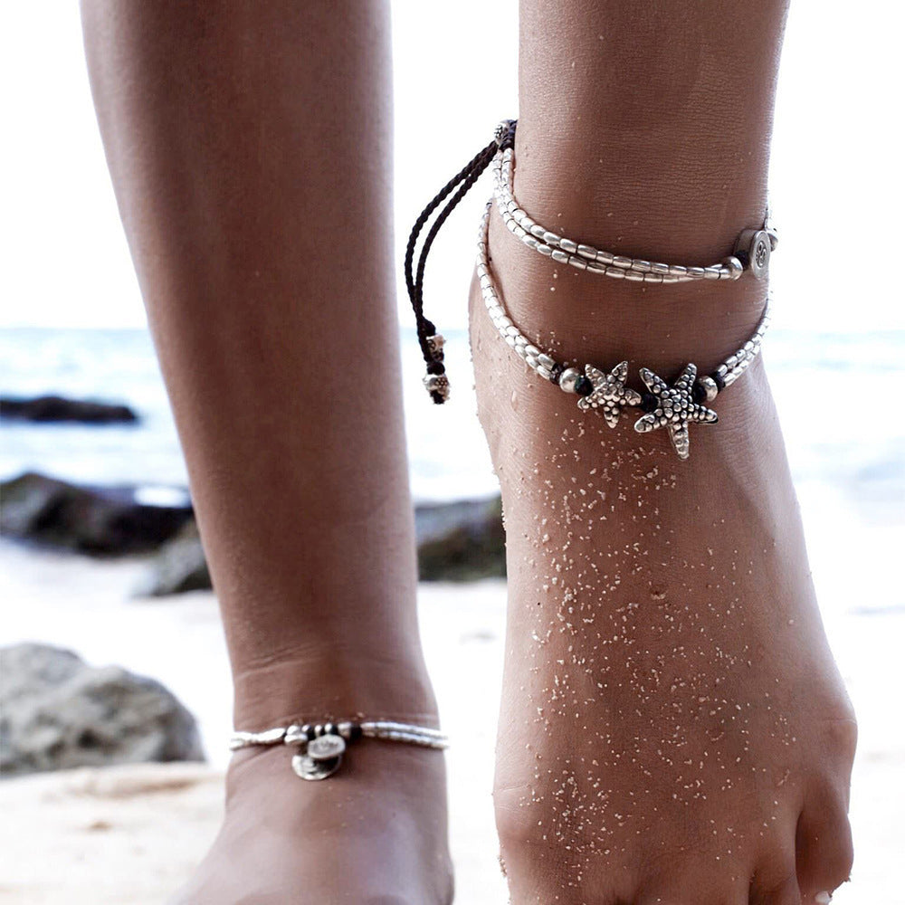 Classic retro beach style starfish/rune pendant design versatile anklet - Syble's