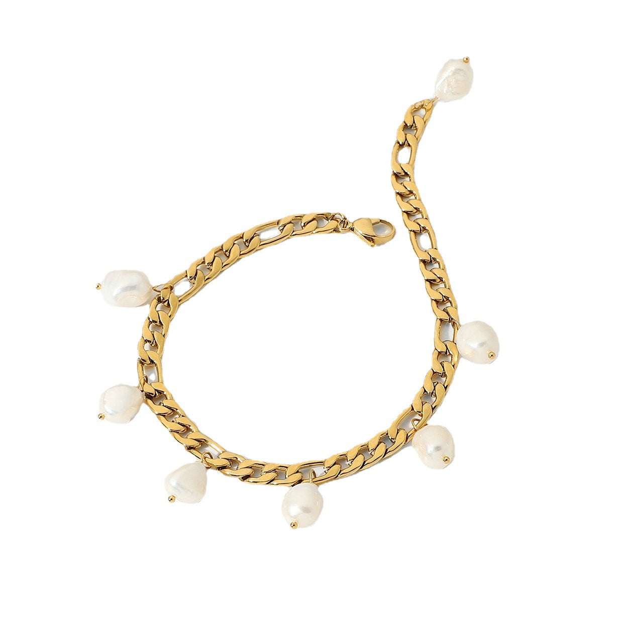 18K Gold Fashion Simple Figaro Pearl Pendant Versatile Anklet