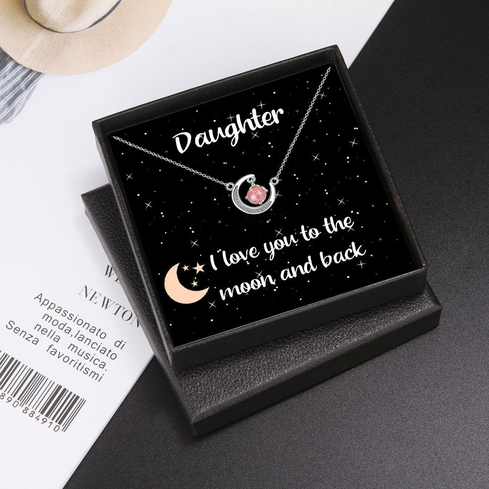 Exquisite Moon Diamond Design Gift Box Pendant Necklace for Daughter - Syble's