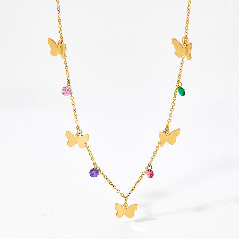 18K Gold Exquisite and Noble Collocation Butterfly and Gemstone Necklace with Frosty Design - Syble's