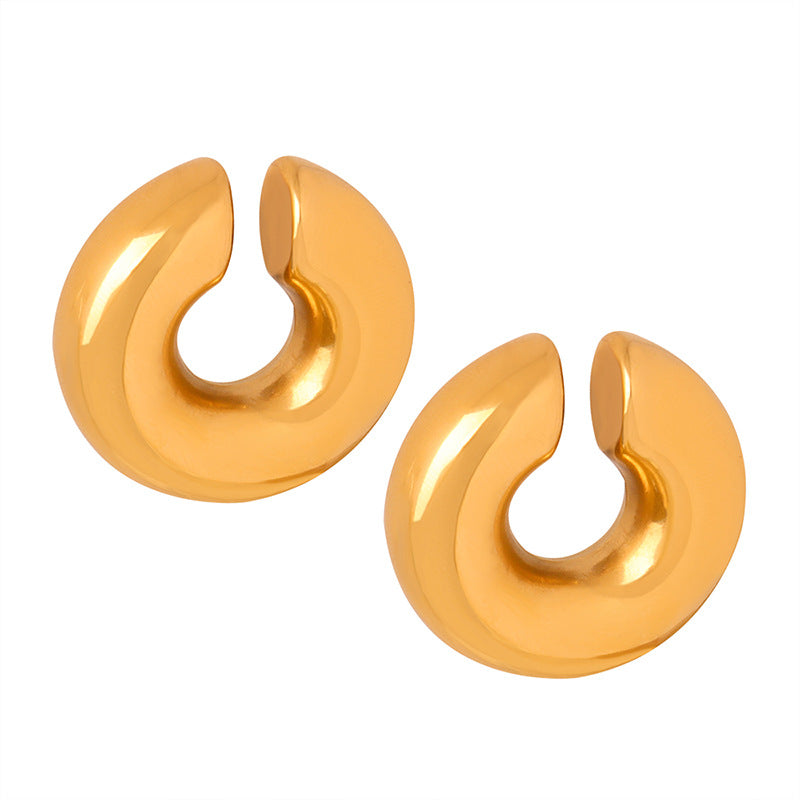18K Gold Fashion Simple C Shape Design Versatile Earrings - Syble's