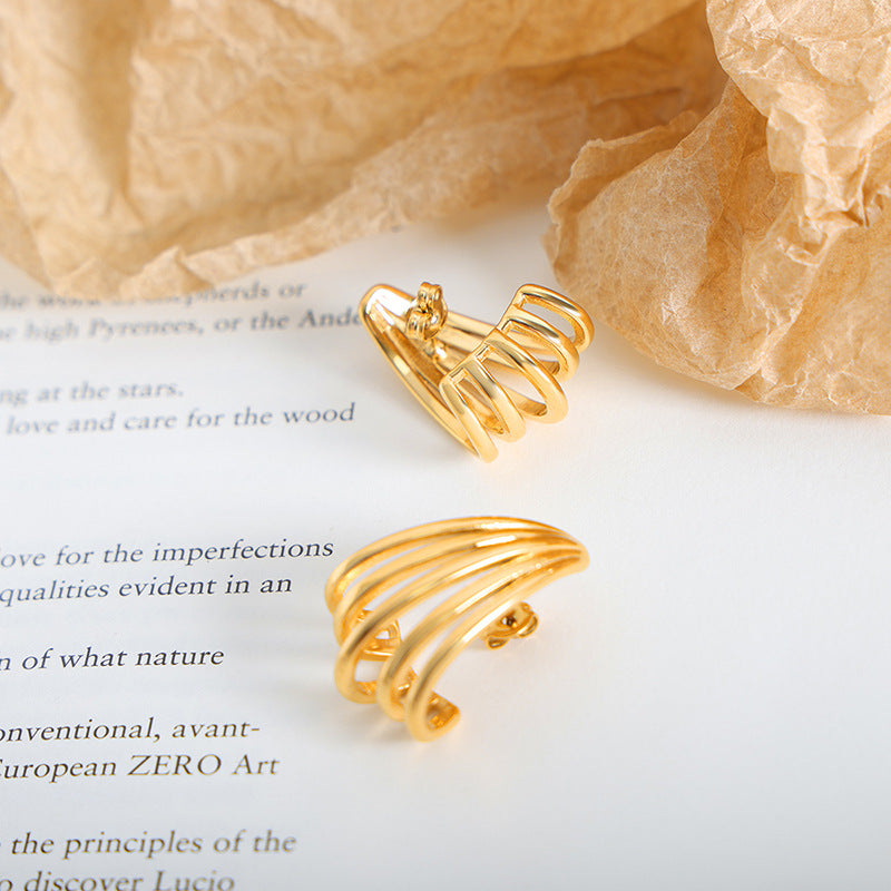 18K Gold Light Luxury Simple Line Hollow Design Earrings