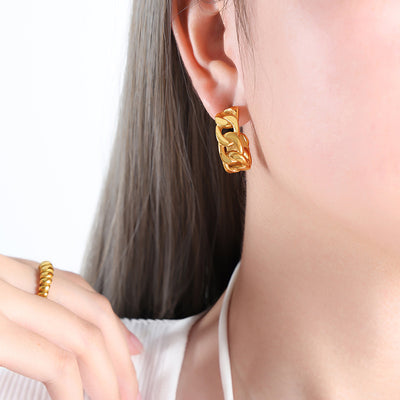 18K Gold Fashion Light Luxury C Shape Hollow Design Versatile Earrings - Syble's