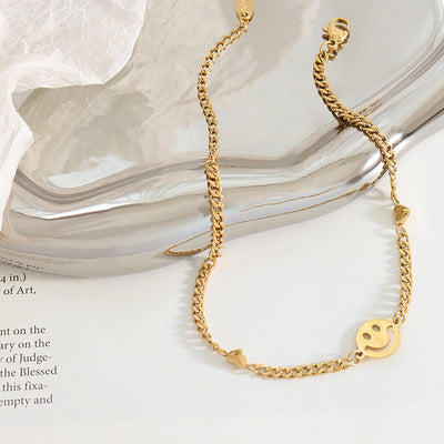 18K gold exquisite fashionable smiley design light luxury style bracelet - Syble's