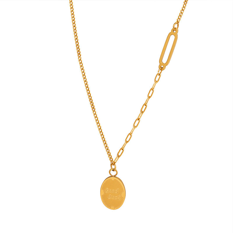18K gold fashionable and simple medallion with GOOD LUCK design pendant necklace