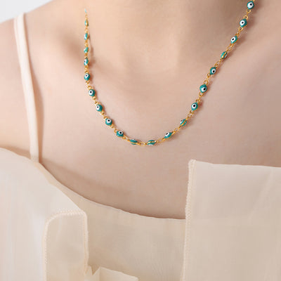 18K gold stylish personalized eye design simple style necklace bracelet set - Syble's