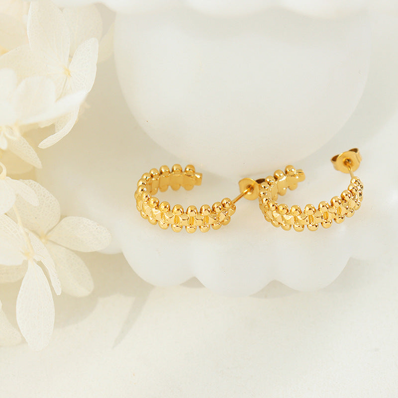 18K Gold Novel Trendy C Shape Design Versatile Earrings