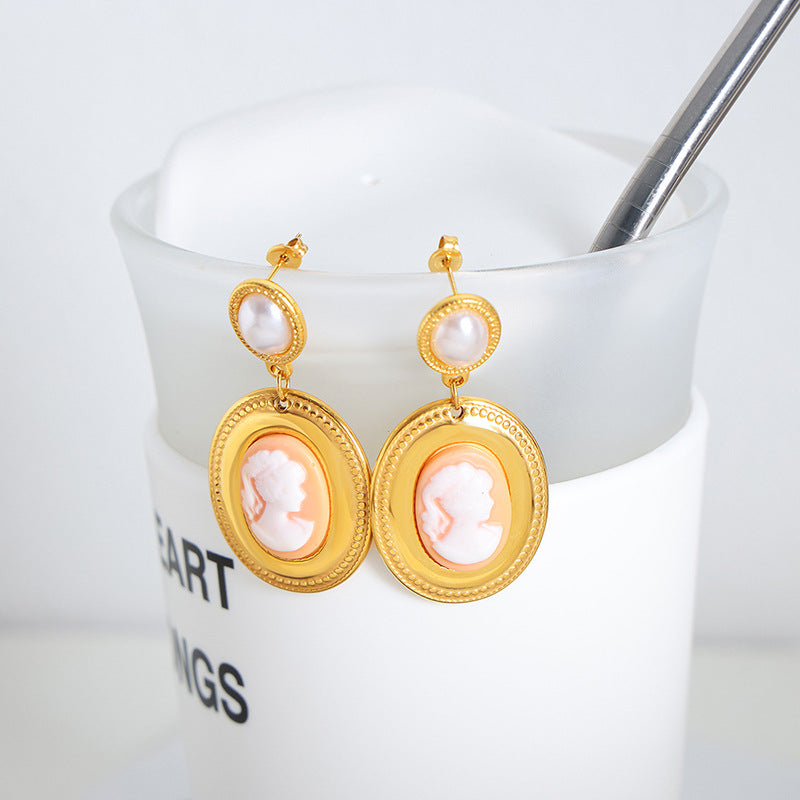 18K Gold Retro Fashion Inlaid Gems and Pearls with Versatile Earrings - Syble's