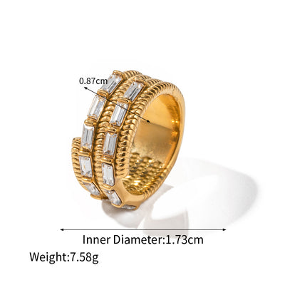 18K gold noble and luxurious inlaid square zircon design ring - Syble's