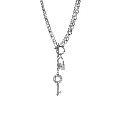 Trendy fashion OT clasp with key and lock design pendant necklace - Syble's