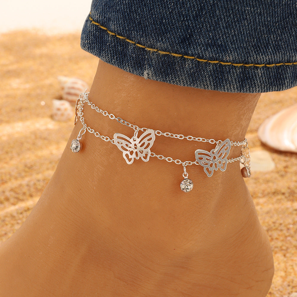 Stylish and simple double-layer butterfly/bohemian LOVE letter/love design all-match anklet - Syble's