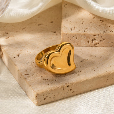 18K gold trendy exaggerated love-shaped design simple style ring - Syble's