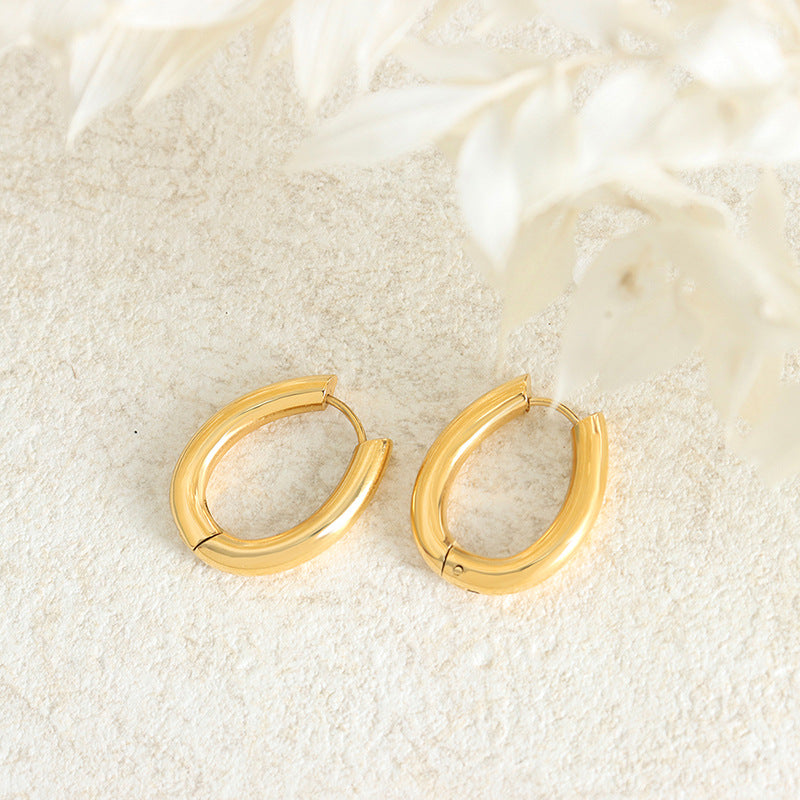 18K Gold Retro Fashion Oval Design Versatile Earrings - Syble's