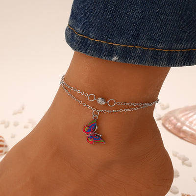 Exquisite and dazzling bohemian style double layer with dreamy butterfly design versatile anklet - Syble's