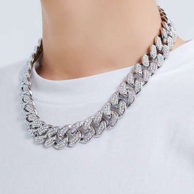 Fashionable Hip Hop Style Cuban Chain Diamond Design Necklace Bracelet Set - Syble's