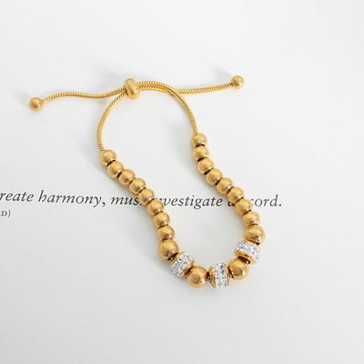 18K gold novel and simple bead and ring diamond design bracelet - Syble's
